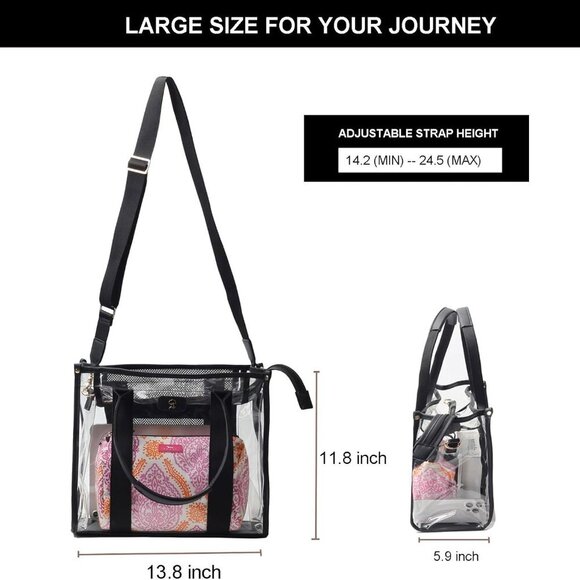 Large Clear Tote Bag Waterproof Durable Stadium Approved Crossbody - Picture 2 of 7